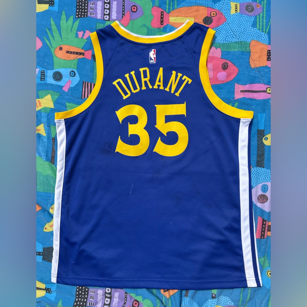Nike Blue and Yellow Kevin Durant golden state warriors Dri-FIT XL jersey